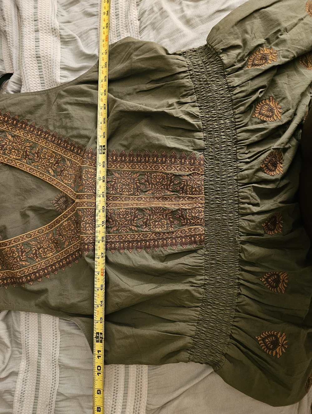 Olive Embroidered V‑Neck Tiered Maxi Dress - Picture 8 of 12